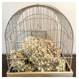 Decorative Metal Birdcage with Dried Hydrangea Arrangement