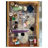 Sewing Supplies Lot with Storage Case, Thread, Ribbons, and Accessories