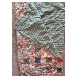 Vintage Wire Laundry Basket, Patchwork Quilt, and National Washboard Co. Ironing Table