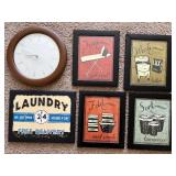 Laundry Room Wall Art and Brown Wall Clock Set