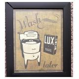 Laundry Room Wall Art and Brown Wall Clock Set