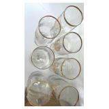 Set of 9 Coors Beer Glasses with Gold and Red Logos and Wooden Caddy