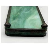 RARE Antique Tiffany Studios (New York, NY) "Pine Needle" Bronze and Slag Glass Pen Tray (Stamped 1004) RARE Antique Tiffany Studios (New York, NY) "Pine Needle" Bronze and Slag Glass Pen Tray (Stamped 1004)