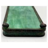 RARE Antique Tiffany Studios (New York, NY) "Pine Needle" Bronze and Slag Glass Pen Tray (Stamped 1004) RARE Antique Tiffany Studios (New York, NY) "Pine Needle" Bronze and Slag Glass Pen Tray (Stamped 1004)
