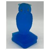 Vintage 3.5" WESTMORELAND Blue Satin Glass Rhinestone Eyes Owl Figurine Vintage 3.5" WESTMORELAND Blue Satin Glass Rhinestone Eyes Owl Figurine