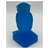 Vintage 3.5" WESTMORELAND Blue Satin Glass Rhinestone Eyes Owl Figurine Vintage 3.5" WESTMORELAND Blue Satin Glass Rhinestone Eyes Owl Figurine