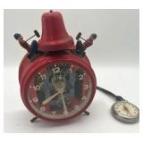 Vintage Jerger "Busy Boy" German Metal Alarm Clock & Westclox Scotty Wind Up Pocket Watch Vintage Jerger "Busy Boy" German Metal Alarm Clock & Westclox Scotty Wind Up Pocket Watch
