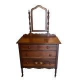 Antique Solid Wood Rolling Dresser (34" W x 33.5" T x 18.5" D) - READ DESCRIPTION Antique Solid Wood Rolling Dresser (34" W x 33.5" T x 18.5" D) - READ DESCRIPTION