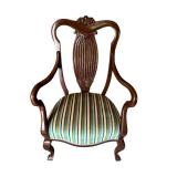 Vintage Solid Wood Carved Arm Chair with Upholstered Seat Vintage Solid Wood Carved Arm Chair with Upholstered Seat