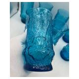 Nice 1970s Anchor Hocking 6" Rainflower Electric Blue Tumbler Glasses Nice 1970s Anchor Hocking 6" Rainflower Electric Blue Tumbler Glasses