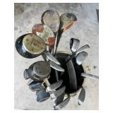Vintage RAM Vinyl/Leather Golf Bag with Golf Clubs and Balls Vintage RAM Vinyl/Leather Golf Bag with Golf Clubs and Balls