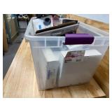 Bin of random item and electronic related items Bin of random item and electronic related items