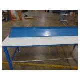 30x96 Inch Global Industrial Adjustable Height Heavy Duty Workbenches with Power with 2 Shelfs