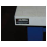 30x96 Inch Global Industrial Adjustable Height Heavy Duty Workbenches with Power with 2 Shelfs