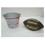 Budweiser Tin Bucket & Budweiser Black Leather Football
