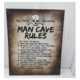 "Man Cave Rules" Metal Sign 12.5"x16"