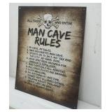 "Man Cave Rules" Metal Sign 12.5"x16"