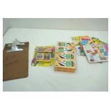 Coloring Books, Chalk & Eraser, Bic Pens, Clip Boards