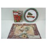 Woven Rooster Placemats NEW, Christmas Tablecloth & Tray