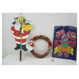 Vintage Christmas Signs, Lights, and Wreath