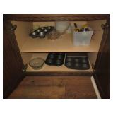 Vintage glass juicer, misc bakeware...