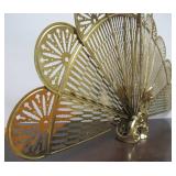 Ornate Vintage Brass Fireplace Fan Screen w/Gargoyle