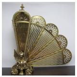 Ornate Vintage Brass Fireplace Fan Screen w/Gargoyle