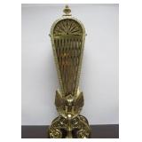 Ornate Vintage Brass Fireplace Fan Screen w/Gargoyle