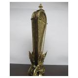 Ornate Vintage Brass Fireplace Fan Screen w/Gargoyle