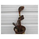 Set of 5 Antique Hickory Shaft Golf Clubs w/Bag