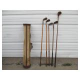 Set of 5 Antique Hickory Shaft Golf Clubs w/Bag