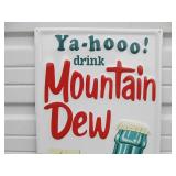 LARGE Vintage Style Embossed Metal MOUNTAIN DEW Advertising Soda Sign