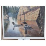 Framed Signed Numbered Wildlife Print w/Loons by Derk Hansen
