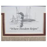 Framed Signed Numbered Wildlife Print w/Loons by Derk Hansen