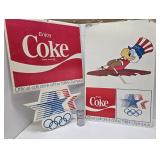 LARGE Vintage 1984 Coca Cola Advertising Display Signs - LA Olympics - Double Sided