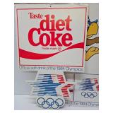LARGE Vintage 1984 Coca Cola Advertising Display Signs - LA Olympics - Double Sided