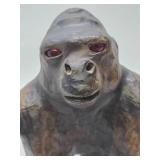 Vintage Genuine Leather Gorilla w/Glass Eyes - 12" Tall