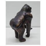 Vintage Genuine Leather Gorilla w/Glass Eyes - 12" Tall