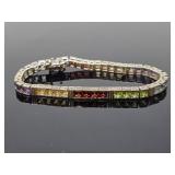 Sterling Silver & Colorful Gemstone Tennis Bracelet