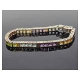 Sterling Silver & Colorful Gemstone Tennis Bracelet