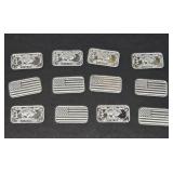Lot of 12 Pure .999 Silver Ingots - 1 Gram Each