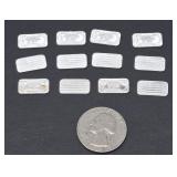 Lot of 12 Pure .999 Silver Ingots - 1 Gram Each