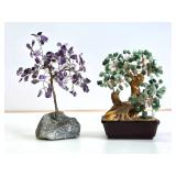 2 Vintage Wire Tree w/Gemstones - Amethyst & Green Aventurine