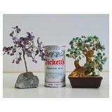 2 Vintage Wire Tree w/Gemstones - Amethyst & Green Aventurine