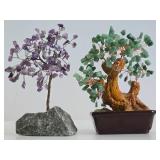 2 Vintage Wire Tree w/Gemstones - Amethyst & Green Aventurine