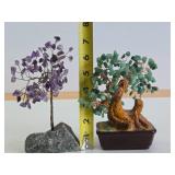 2 Vintage Wire Tree w/Gemstones - Amethyst & Green Aventurine