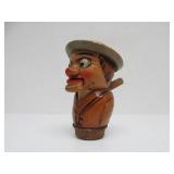 Old Vintage German Black Forest Carved Nutcracker & 2 Bottle Toppers