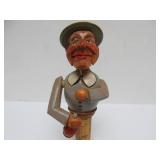 Old Vintage German Black Forest Carved Nutcracker & 2 Bottle Toppers