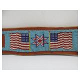 Excellent Old Vintage Native American Style Beaded Leather Belt w/American Flags