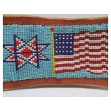 Excellent Old Vintage Native American Style Beaded Leather Belt w/American Flags